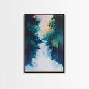 Waterfall Painting, Moody Art, Coastal Landscape Art, Framed Canvas Print, Above Sofa Art, Living Room Art, Vertical Wall Art