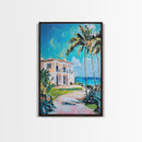 Palm Tree Art, Tropical House Painting, Coastal Landscape Art, Framed Canvas Print, Nautical Painting, Coastal Decor, Boho Art