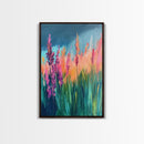 Wildflower Painting, poppy wall art, pink orange wall art, floral landscape, botanical prints, framed canvas print, rustic wall art