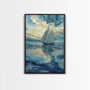 Sailboat Painting, nautical decor, coastal wall art, blue and green wall art, ocean painting, framed canvas print, living room art