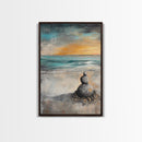 Zen Rock Stack Framed Canvas Print Coastal Wall Art, Beach Sunset Painting, Meditation Room Art, Tranquil Ocean Artwork, Boho Decor