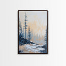 Misty Forest Framed Canvas Print Winter Landscape Wall Art, Nordic Minimalist Decor, Moody Nature Painting, Serene Living Room Artwork