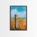 Rural Field Sign Canvas Print Country Landscape Art Farmhouse Wall Decor Rustic Nature Painting Warm Autumn Colors Cozy Home Aesthetic