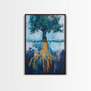 Tree With Golden Roots Canvas Print Surreal Nature Wall Art Abstract Landscape Painting Living Room Decor Earth Tones Artwork