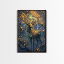 Golden Stag, Mystical Forest, Fantasy Animal Art, Sacred Geometry Wall Art, Rustic Wall Art, Living Room Art, Canvas Print, Gift Idea
