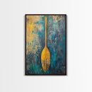 Wooden Paddle, Nautical Wall Art, Rustic Decor, Blue and Green Wall Art, Extra Wide Art, Living Room Art, Framed Canvas Print