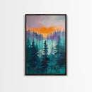 pine tree art, landscape painting, framed canvas print, mountain painting, forest at dusk painting, rustic wall art, gift idea