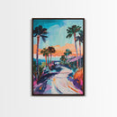Palm Sunset, Coastal Cowgirl Wall Art, Southwest Wall Art, Surf Wall Art, Pink Orange Wall Art, Canvas Print, Extra Wide Art