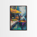 Market Boats, Coastal Decor, Nautical Painting, Vibrant Wall Art, Rustic Art, Canvas Print, Extra Wide Art, Living Room Art