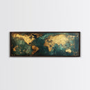 Gold World Map Framed Canvas Print Elegant Travel Wall Art, Luxury Office Decor, Metallic Abstract Map Painting, Modern Home Artwork