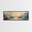 Misty Bridge Framed Canvas Print, Dreamy Lake Landscape Wall Art, Autumn Home Decor, Romantic Nature Painting, Serene Wall Artwork