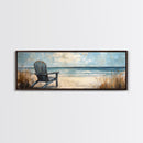 Adirondack Chair Beach Scene, Serene Coastal Landscape Art, Ocean View Wall Decor, Tranquil Bedroom, Framed Canvas Print