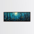 Moonlit Forest Wall Art, Mystical Woodland Painting, Dark Blue Nature Art, Enchanted Trees, Cozy Cabin Decor, Bedroom Wall Art
