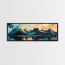 Majestic Mountains Framed Canvas Print Scenic Landscape Art, Blue and Gold Mountain Painting, Nature Wall Decor, Bedroom Wall Art