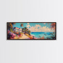 Tropical Beach Canvas Print Coastal House Painting, Palm Tree Art, Vibrant Seaside Wall Decor, Summer Home Decor, Living Room Art
