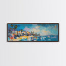 Tropical Beach Houses Framed Canvas Print Coastal Wall Art Vibrant Colorful Painting Modern Decor Large Art Living Room Office Art