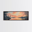 Sunset Lake Reflection Framed Canvas Print Autumn Landscape Warm Tones Nature Wall Art Rustic Cabin Decor Bedroom Living Room