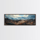 Moody Mountain Landscape Framed Canvas Print Dramatic Nature Art, Rustic Cabin Decor, Stormy Sky Painting, Wilderness Wall Art