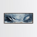Moody Winter Mountains Framed Canvas Print Dark Landscape Painting Snowy Peaks Rustic Cabin Wall Art Lodge Decor Adventure Gift