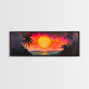 Island Sunset, Tropical Beach Painting, Palm Tree Silhouette, Paradise Art, Framed Canvas Print, Boho Style, Living Room Artwork