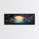 Hidden Cove, Cave Water Reflection, Mystical Wall Art, Framed Canvas Print, Fantasy Landscape, Dreamy Nature Scene, Moody Art, Deep Colors