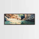 Serene River Canyon Framed Canvas Print Nature Landscape Painting, Rustic Lodge Wall Art, Outdoor Adventure Decor, Water Scene Art