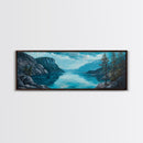 Tranquil Lake Landscape Wall Art, Blue Nature Painting, Rustic Lodge Decor, Large Wide Artwork, Living Room Wall Art