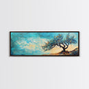 Windswept Tree Landscape Wall Art, Minimalist Nature Painting, Serene Sky Artwork, Zen Meditation Room Decor, Earthy Tones
