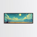 Moonlit Desert Nightscape, Mystical Blue and Gold Landscape Art, Dreamy Celestial Wall Decor, Surreal Nature Painting
