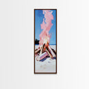 Bonfire Glow, Beach Campfire, Pink Flame Art, Framed Canvas Print, Coastal Decor, Warm Aesthetic, Living Room or Bedroom Wall Art