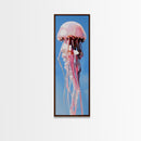 Jellyfish Painting, Ocean Life Wall Art, Coastal Minimalist Decor, Beach House Artwork, Nautical Blue, Framed Canvas Print