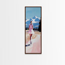 Mountain Runner, Pink Dress, Scenic Landscape Art, Framed Canvas Print, Minimalist Wall Art, Nature Lover, Bedroom Wall Art