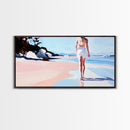 Walking Beach, Ocean View, Coastal Serenity, Tranquil Scene, Framed Canvas Print, Minimalist Decor, Boho Art, Bedroom Wall Art