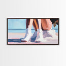 Beach Sitting, Relaxing Moment, Coastal Escape, Soft Pastels, Framed Canvas Print, Boho Art, Bedroom Wall Decor, Modern Minimalist Art