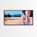 Pink Flowers, Nature Landscape, Countryside Wall Art, Floral Aesthetic, Boho Decor, Bedroom Wall Art, Minimalist Art, Canvas Print