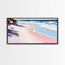 Ocean Waves, Coastal Retreat, Sandy Shore, Seaside Serenity, Framed Canvas Print, Beach House Decor, Living Room Wall Art, Nautical Theme