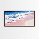 Pink Waves, Ocean Painting, Coastal Home Decor, Beach Wall Art, Summer Aesthetic, Minimalist Seascape, Canvas Print, Nautical Theme