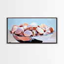 Seashell Bowl, Coastal Still Life, Beach House Decor, Ocean Aesthetic, Nautical Kitchen Wall Art, Minimalist Art, Canvas Print, Summer Vibes