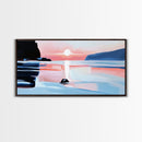 Sunset Glow, Coastal Waves, Framed Canvas Print, Minimalist Seascape, Ocean Sunset Art, Living Room Decor, Beach Aesthetic