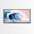 Ocean Wave, Surf Art, Framed Canvas Print, Coastal Decor, Beach House Wall Art, Pastel Seascape, Modern Home Aesthetic