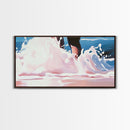 Ocean Waves, Beach Water Art, Summer Coastal Decor, Pink and Blue Painting, Framed Canvas Print, Minimalist Wall Art, Relaxing Vibes