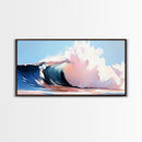 Ocean Wave, Surf Art, Beach Vibes, Coastal Decor, Framed Canvas Print, Modern Seascape, Blue and Pink Wave Art, Contemporary Wall Art
