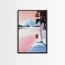 Sunset Lake, Mountain Reflection, Dreamy Landscape, Pastel Art, Framed Canvas Print, Living Room Wall Art, Romantic Nature Scene