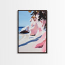 Seaside, Cliffs, Tranquil, Blue, Framed Canvas Print, Modern Landscape Art, Ocean View Artwork, Relaxing Wall Art, Living Room Coastal Print
