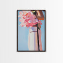 Pink Floral Bouquet, Romantic Flower Painting, Soft Pastel Aesthetic, Framed Canvas Print, Feminine Wall Art, Bedroom Decor, Modern Art