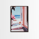 Ocean Window View, Coastal Interior Art, Dreamy Beach Scene, Framed Canvas Print, Serene Nautical Wall Art, Modern Living Room Decor