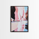 Cliffside Reflection, Coastal Wall Art, Beach House Decor, Blue and Pink Minimalist, Living Room Art, Framed Canvas Print
