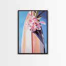 Surfboard Flowers, Tropical Boho Art, Framed Canvas Print, Coastal Wall Decor, Pastel Summer Painting, Beach Aesthetic, Minimalist Art