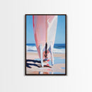Surfboard Reflection, Beach Wave Art, Ocean Lover Print, Framed Canvas Print, Tropical Home Decor, Summer Aesthetic Wall Art