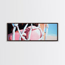 Rope Swing, Woman in Pink, Sunlit Sky, Framed Canvas Print, Summer Wall Art, Minimalist Decor, Feminine Aesthetic, Boho Art